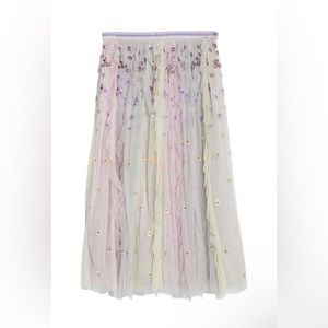 Needle & Thread Purple Woman Rainbow Embellished Ruffled Tulle Midi Skirt Lilac